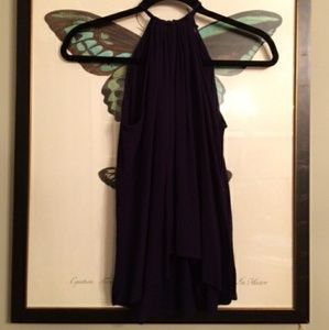 Veronica M Solid Navy Tie Back Crepe Tank XL